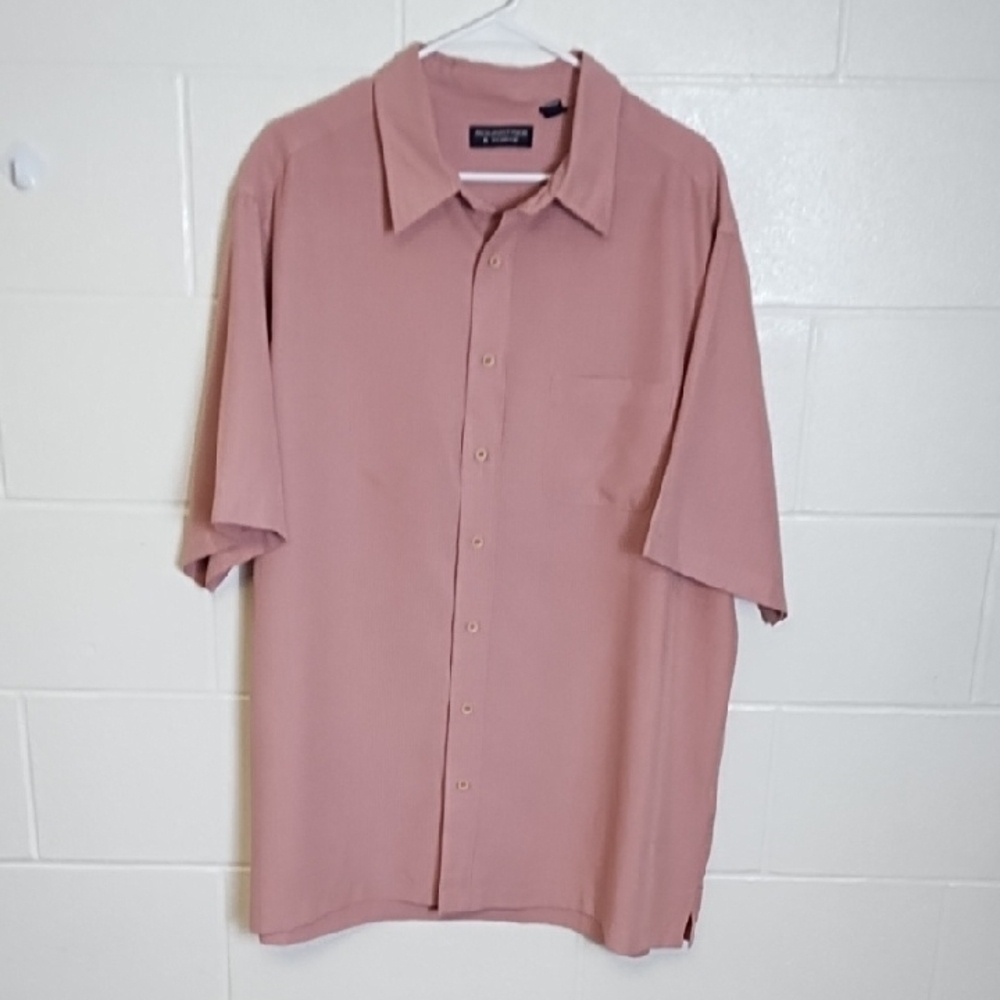 Roundtree & Yorke Pink Cmall Plaid Casual Button Down Shirt Short Sleeve
